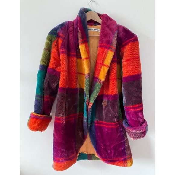 Donnybrook Vintage Rainbow 1980s Faux Fur Coat Multi Size XS - Picture 4 of 12